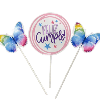 Pinche adorno set feliz cumple mariposas-flores x3