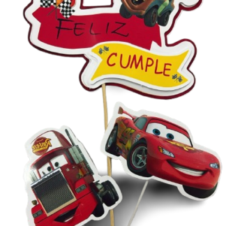 Adorno set feliz cumple 3d cars auto rojo x3