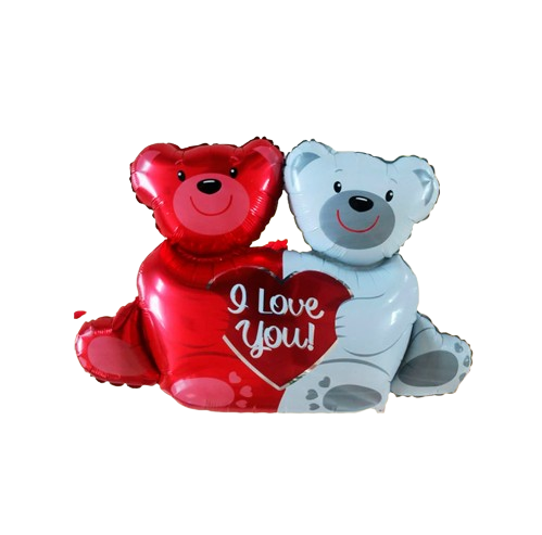 Globo forma metalizado pareja ositos i love you x1