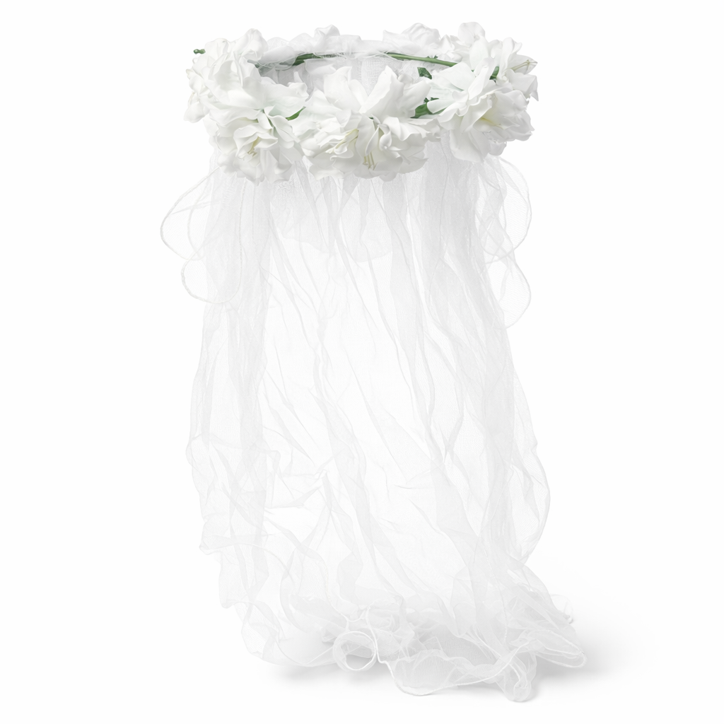 Corona novia flor y tull blanca x1