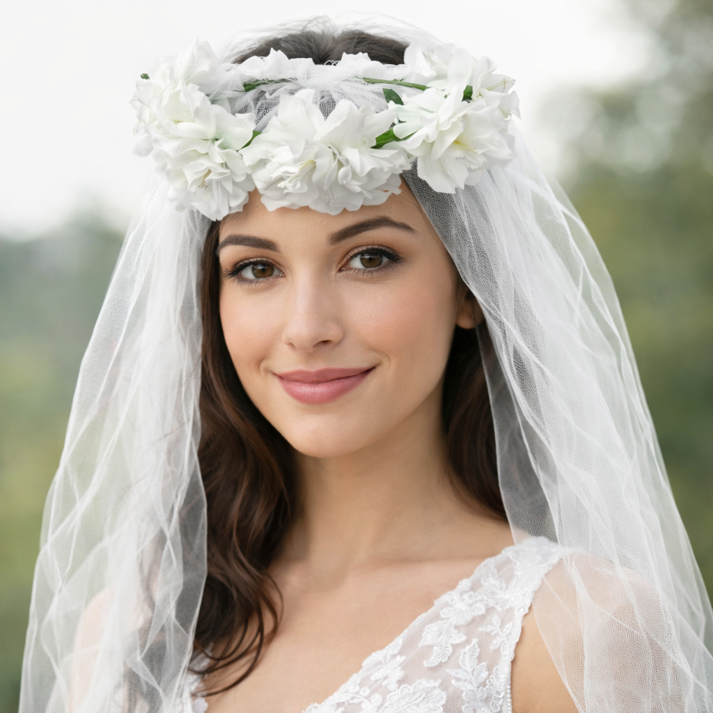 Corona novia flor y tull blanca x1 - Imagen 2