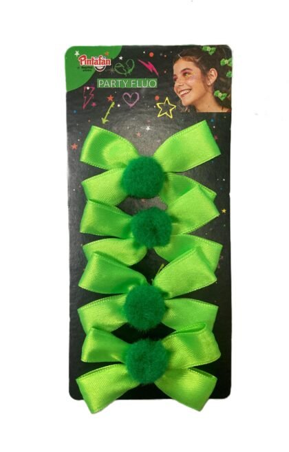 Colitas para pelo con moño verde fluo x4
