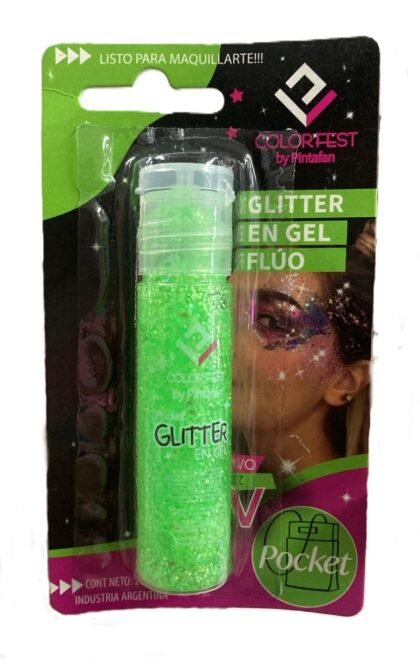 Glitter en gel verde fluo x1