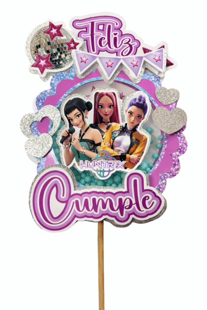 Adorno pinche para torta shaker 3d guerreras k-pop x1