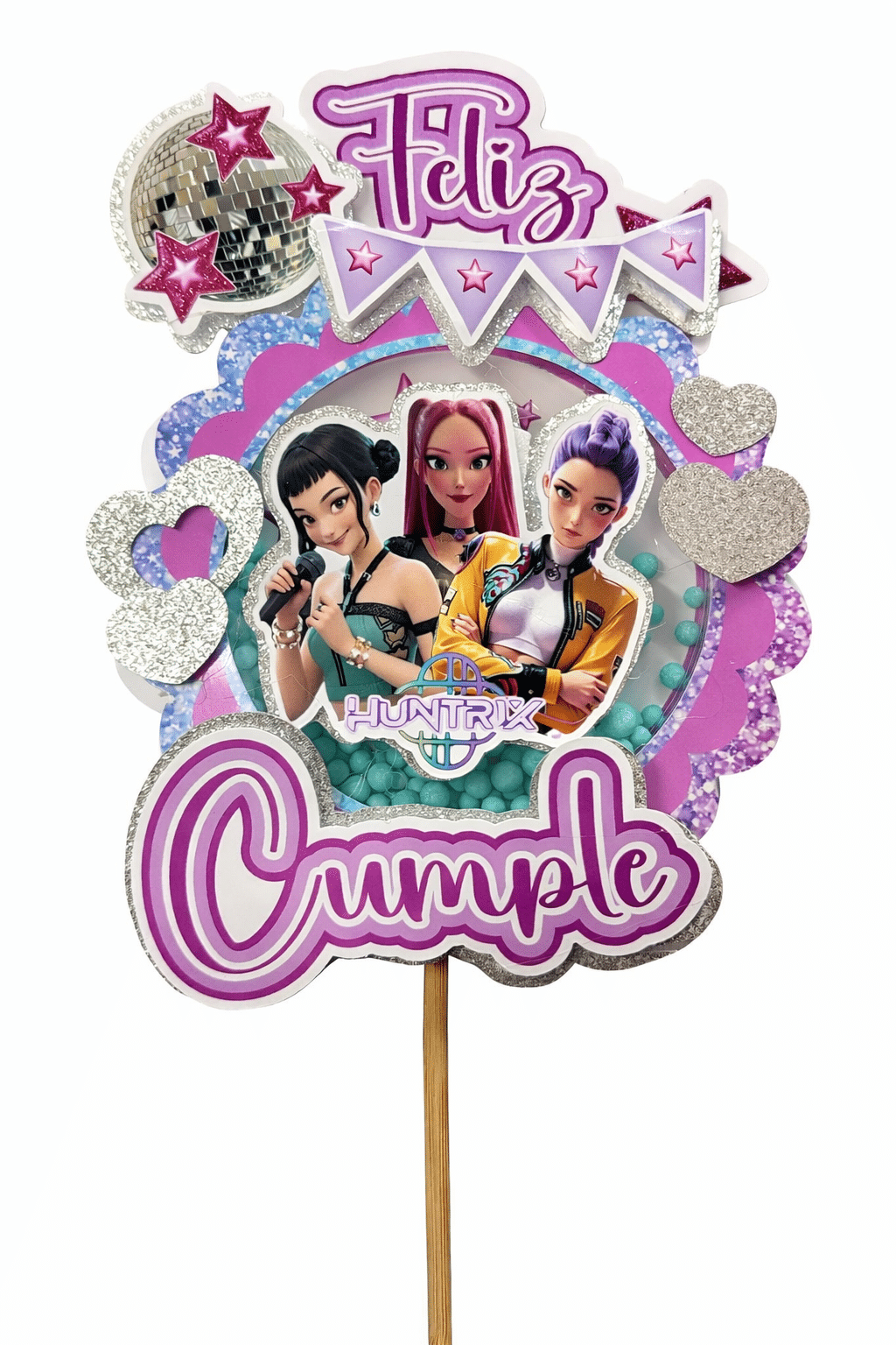 Adorno pinche para torta shaker 3d guerreras k-pop x1