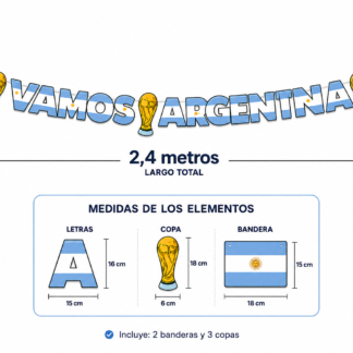 Banderin vamos argentina copas del mundo (2,40mts) x1