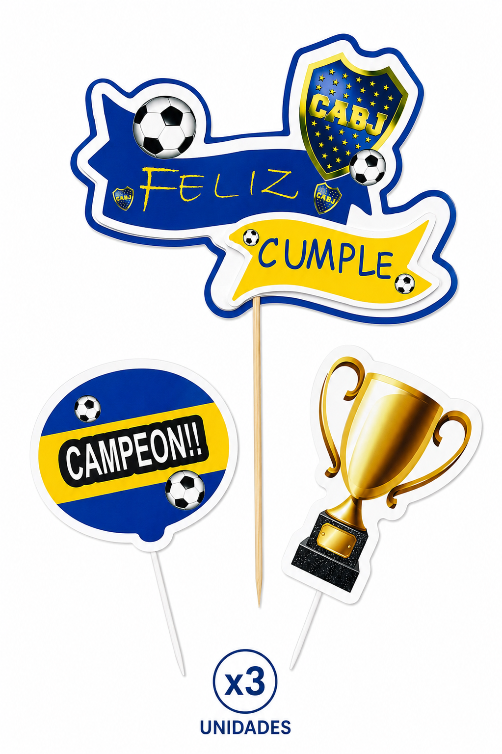 Adorno set feliz cumple 3d boca x3