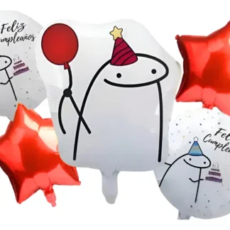 Kit globos personaje flork feliz cumpleaños 5 piezas x1