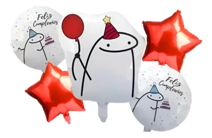 Kit globos personaje flork feliz cumpleaños 5 piezas x1
