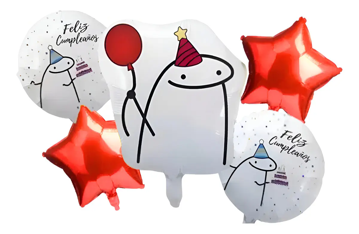 Kit globos personaje flork feliz cumpleaños 5 piezas x1