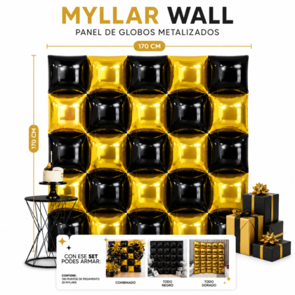 Kit globos mylar wall negro/dorado (170x170cm) x1