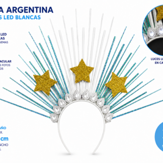 Vincha argentina flecos, 3 estrellas y strass con luz x1
