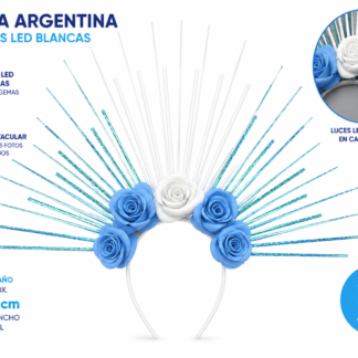 Vincha argentina flecos y 5 flores con luz x1