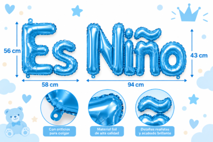Globo frase baby es niño celeste x1