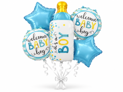 Kit globos baby mamadera its a boy celeste 5 piezas x1