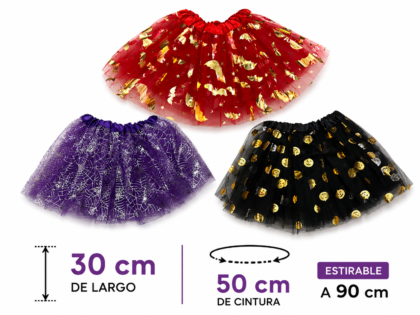 Tutu elastizado halloween estampado metalizado x1