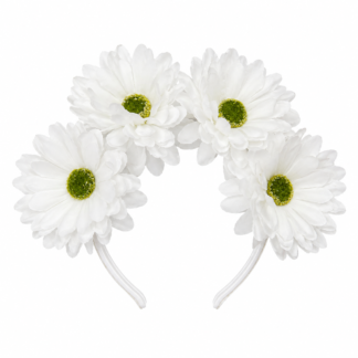 Vincha 4 Flores artificiales grandes de tela Blanca x1