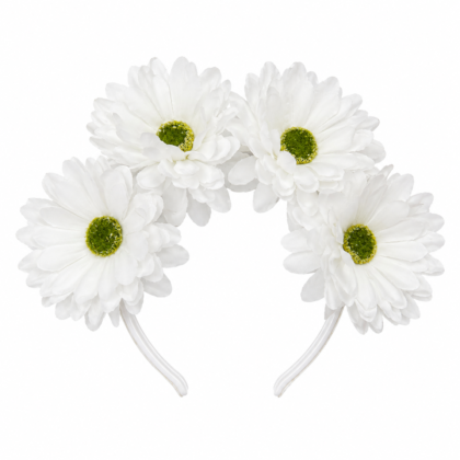 Vincha 4 Flores artificiales grandes de tela Blanca x1