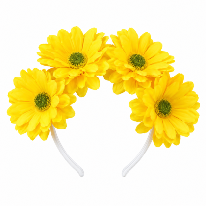 Vincha 4 Flores artificiales grandes de tela Amarilla x1