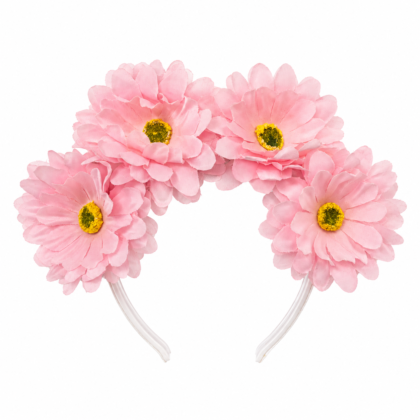 Vincha 4 Flores artificiales grandes de tela Rosa x1