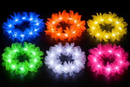Pulsera hawaiana tela con flores Liso led x1