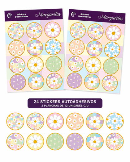Stickers en plancha florcitas x24