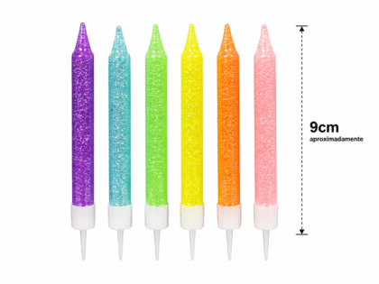 Vela con brillo multicolor x6