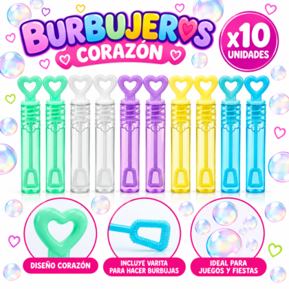 Burbujero corazon mini tubo multicolor pastel x10