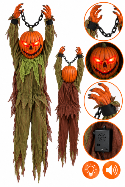 Calabaza espanta pajaros animatronica colgante con vibracion y sonido