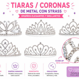 Tiara Corona de princesa plateada con strass grande x1