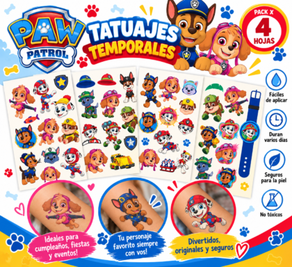 Tatuaje temporal Paw Patrol x4