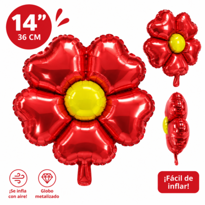 Globo metalizado 14" flor rojo x1