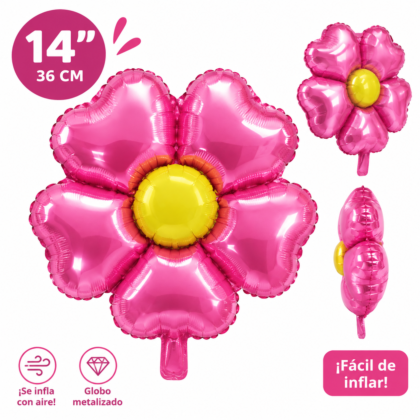 Globo metalizado 14" flor rosa x1