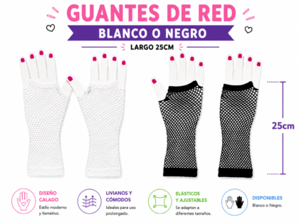 Guantes de Red Largos Blanco/negros x2