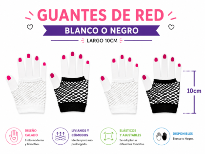 Guantes de Red Cortos Blanco/negros x2