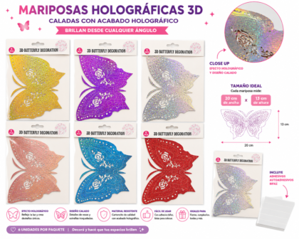 Mariposa 3d Holografica autoadhesiva x6