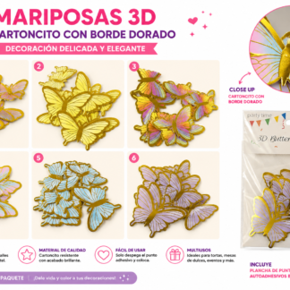 Mariposa autoadhesiva borde dorado x12