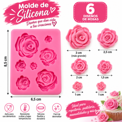Molde silicona 6 rosas x1