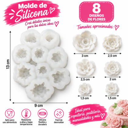 Molde silicona 9 rosas x1