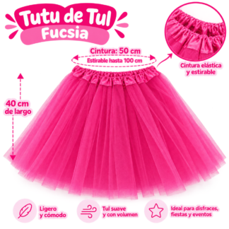 Tutu elastizado 40cm adulto Fucsia x1