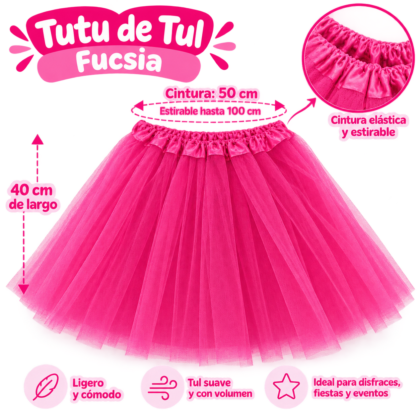 Tutu elastizado 40cm adulto Fucsia x1