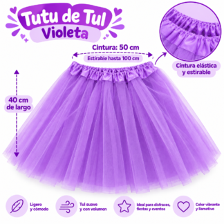 Tutu elastizado 40cm adulto Violeta x1