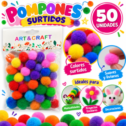 Pompones de felpa 20mm multicolor x50