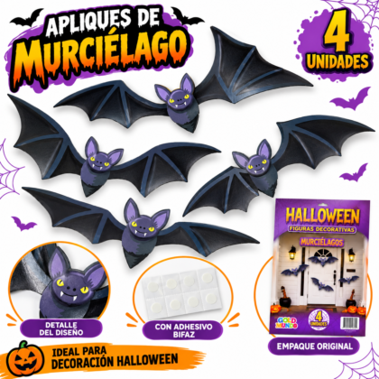 Figuras decorativas halloween murcielagos x4