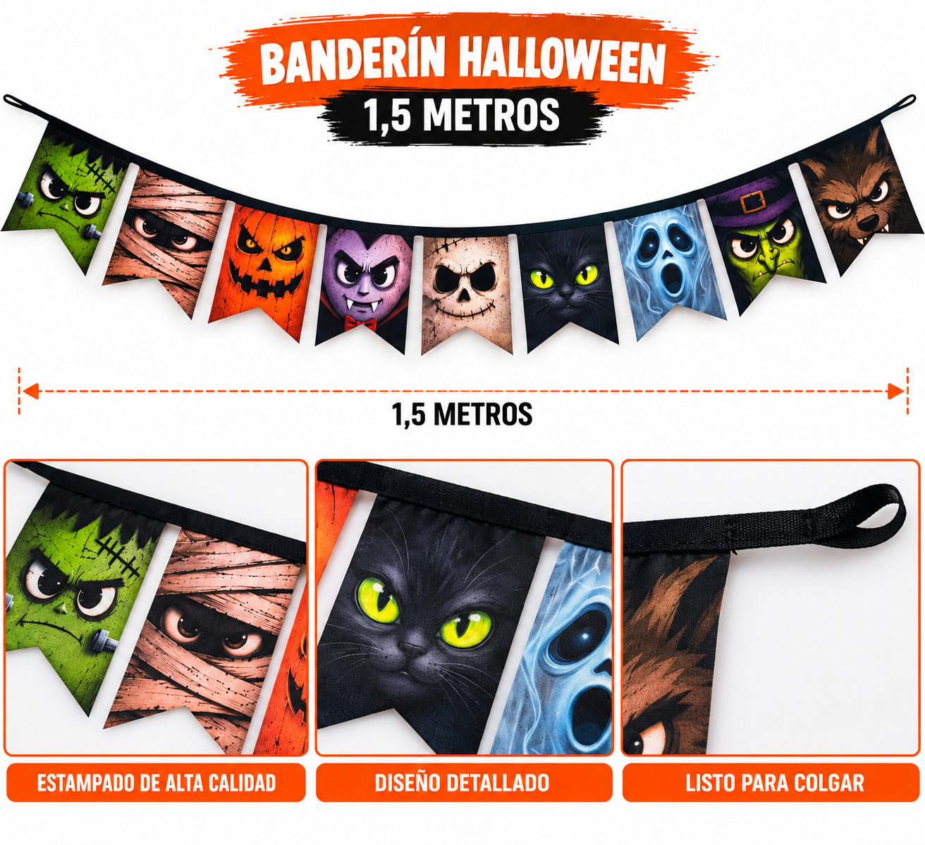 Banderin personajes surtidos halloween tries x1