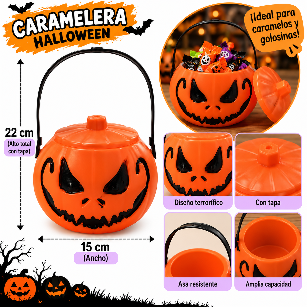 Caramelera calabaza terror naranja x1