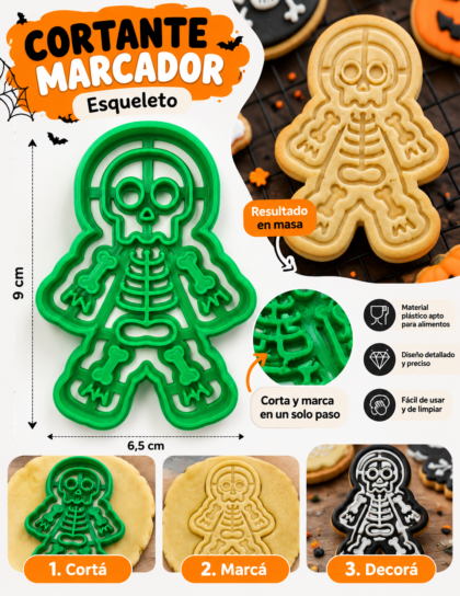 Cortante marcador plastico esqueleto halloween x1