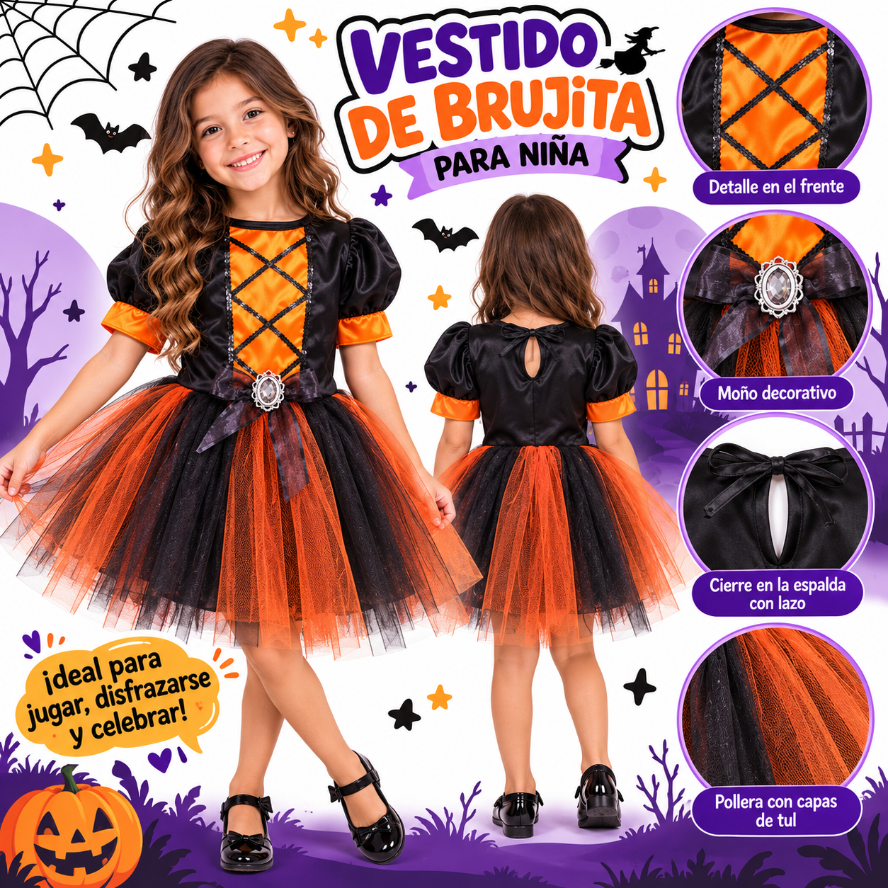 Disfraz Bruja negra y Naranja Fantasy - Imagen 2