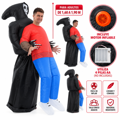 Disfraz Inflable Parca La muerte con su presa x1