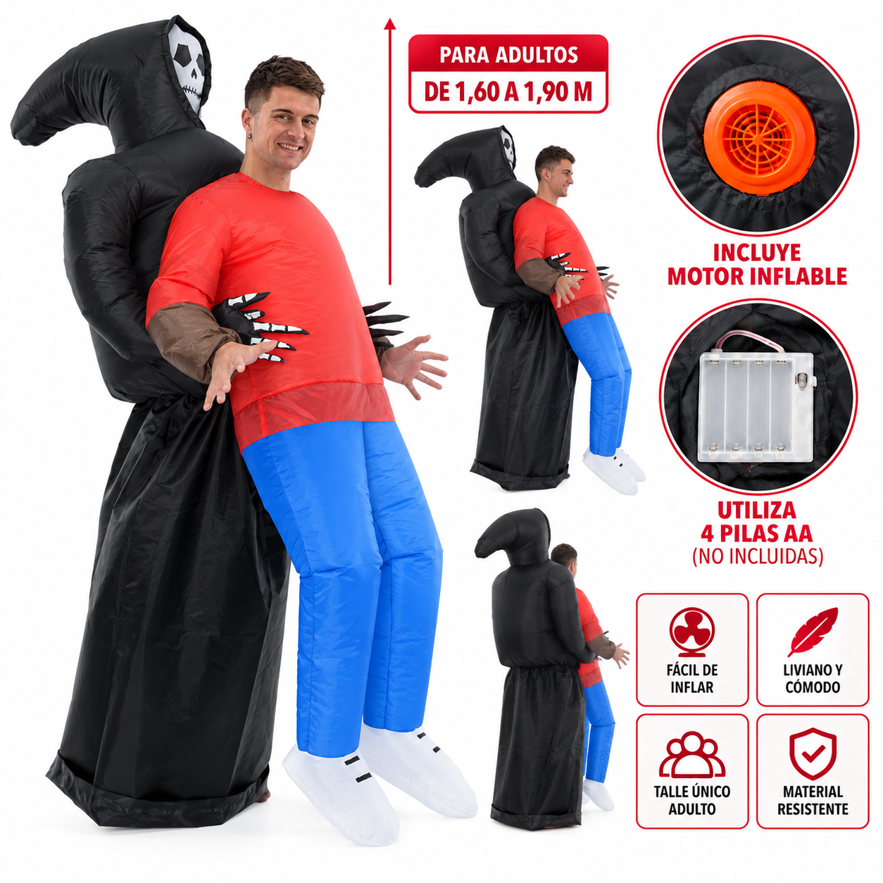 Disfraz Inflable Parca La muerte con su presa x1